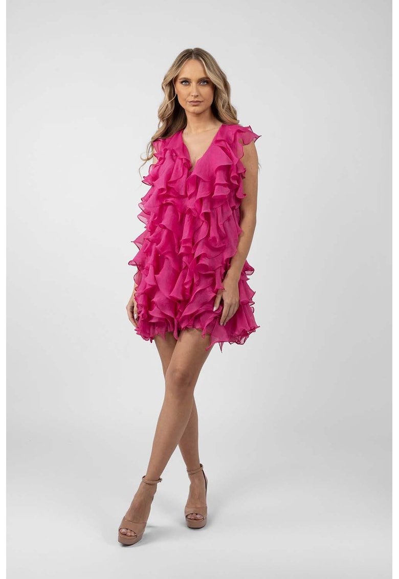 Oferte la Rochie scurta cu volane si spate decupat - Roz