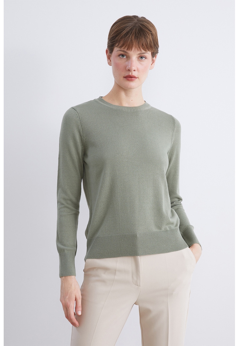 Oferte la Pulover tricotat cu decolteu la baza gatului - Verde deschis