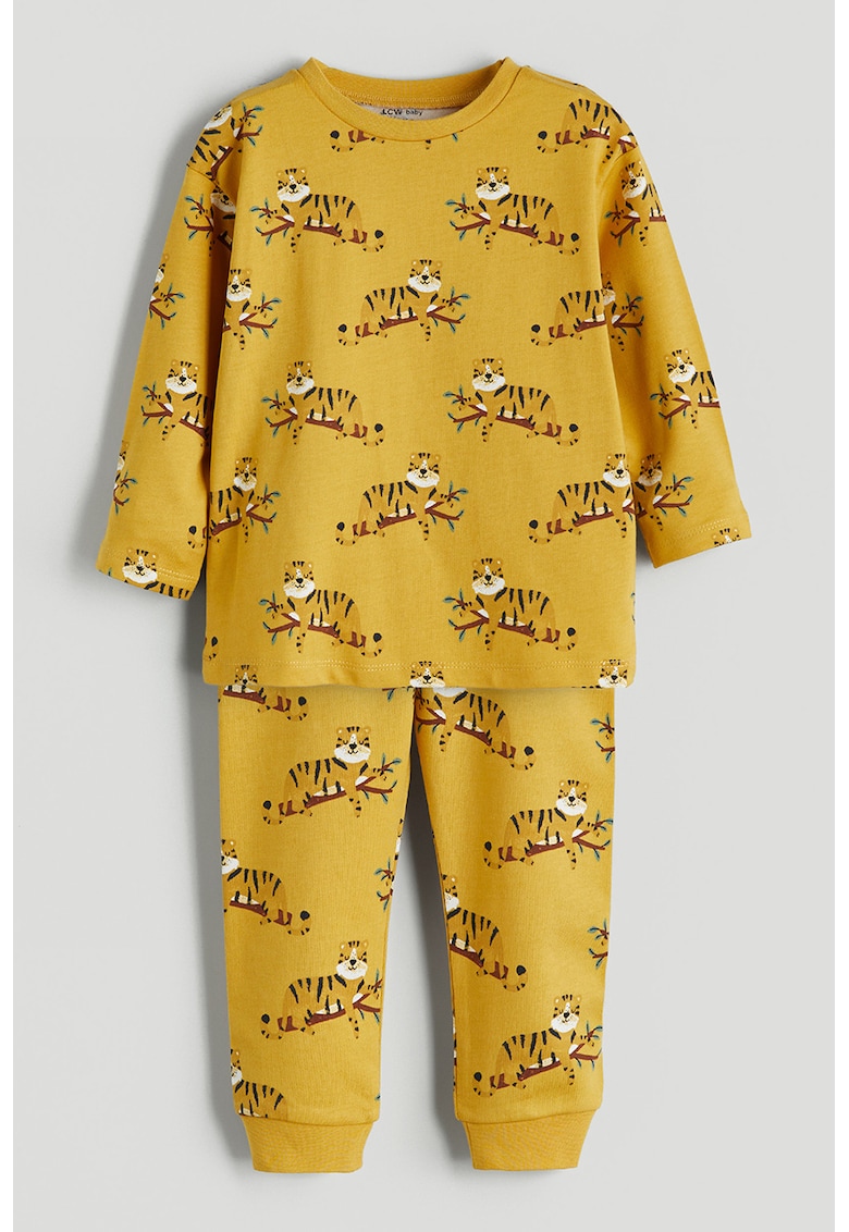 Oferte la Pijama cu decolteu la baza gatului si imprimeu grafic - Galben sofran
