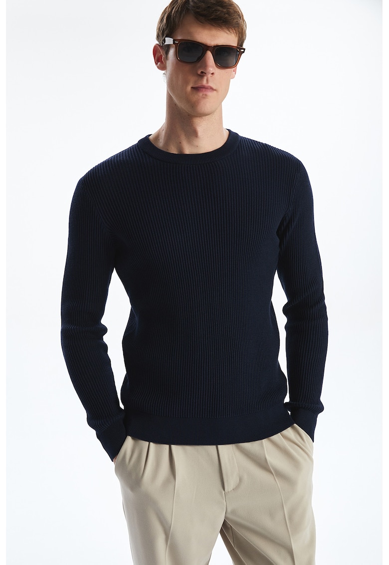 Oferte la Pulover striat din bumbac - Bleumarin