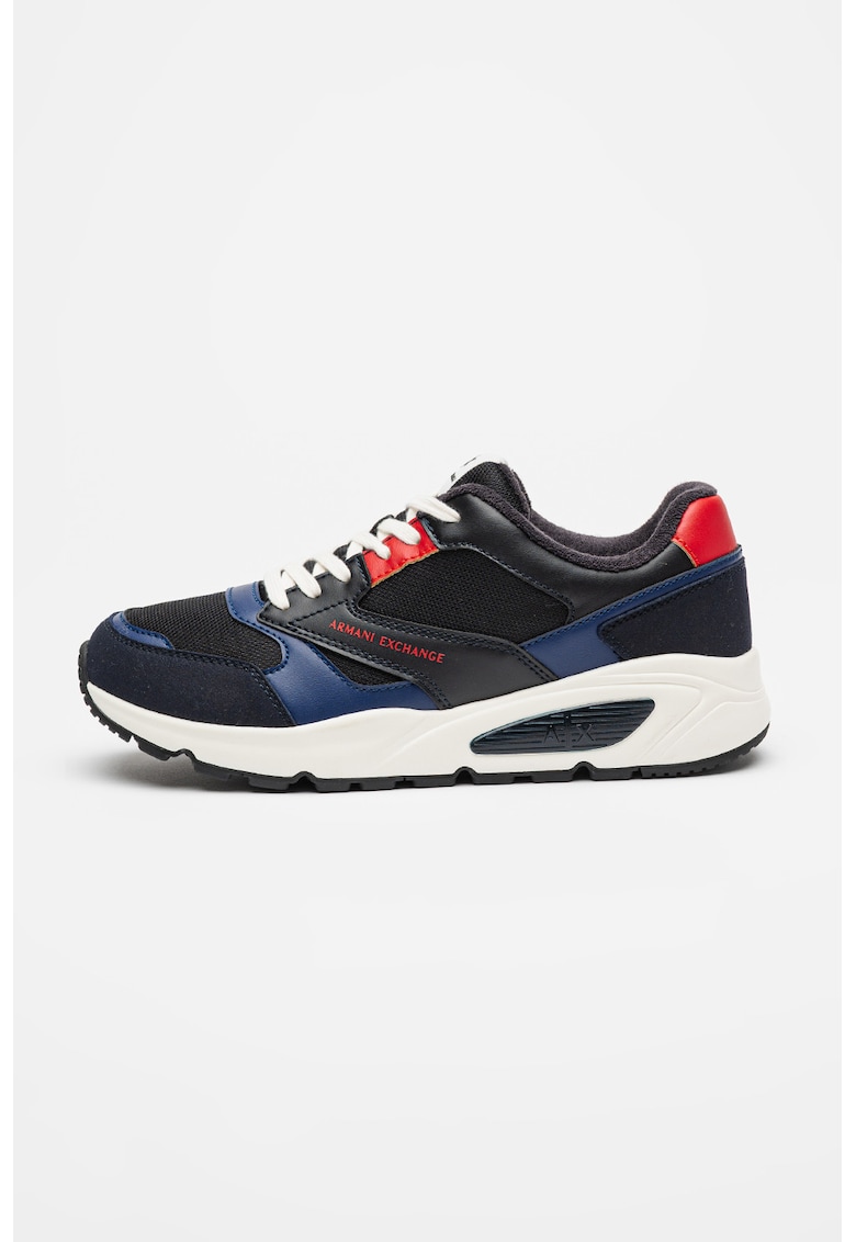 Oferte la Pantofi sport din piele ecologica cu insertii din plasa - Rosu/Albastru