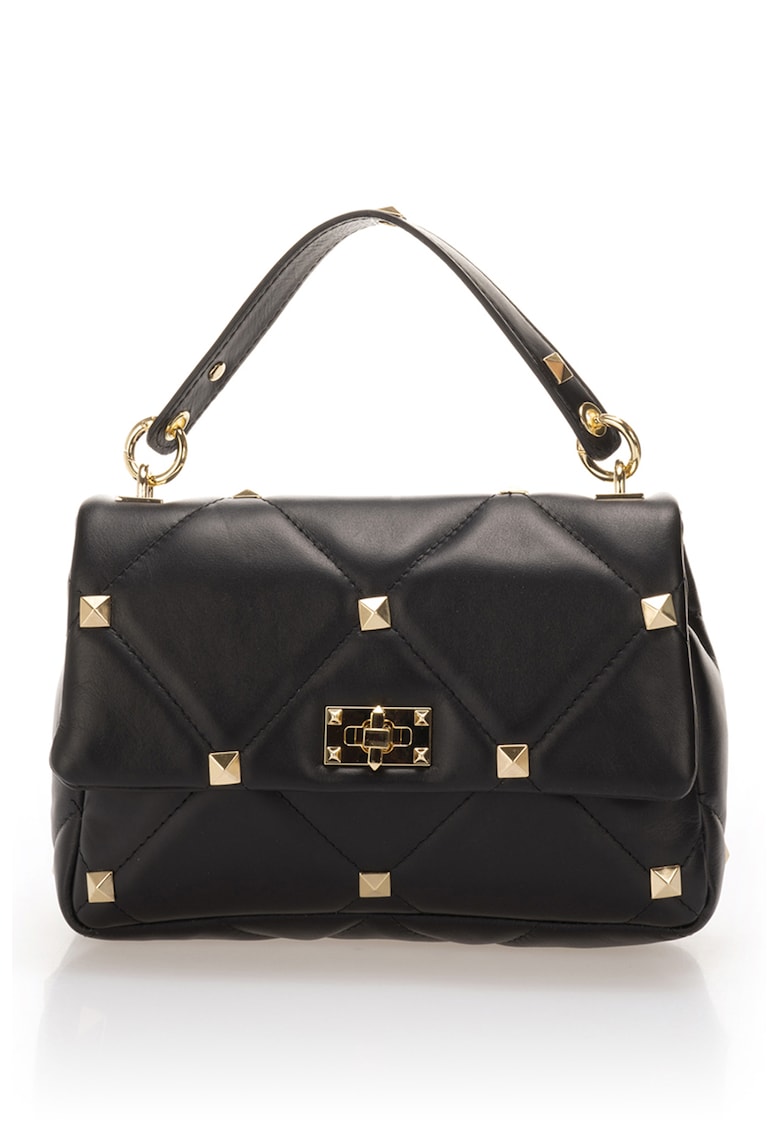 Oferte la Geanta crossbody de piele cu tinte - Negru - 18 x 26 x 8 cm