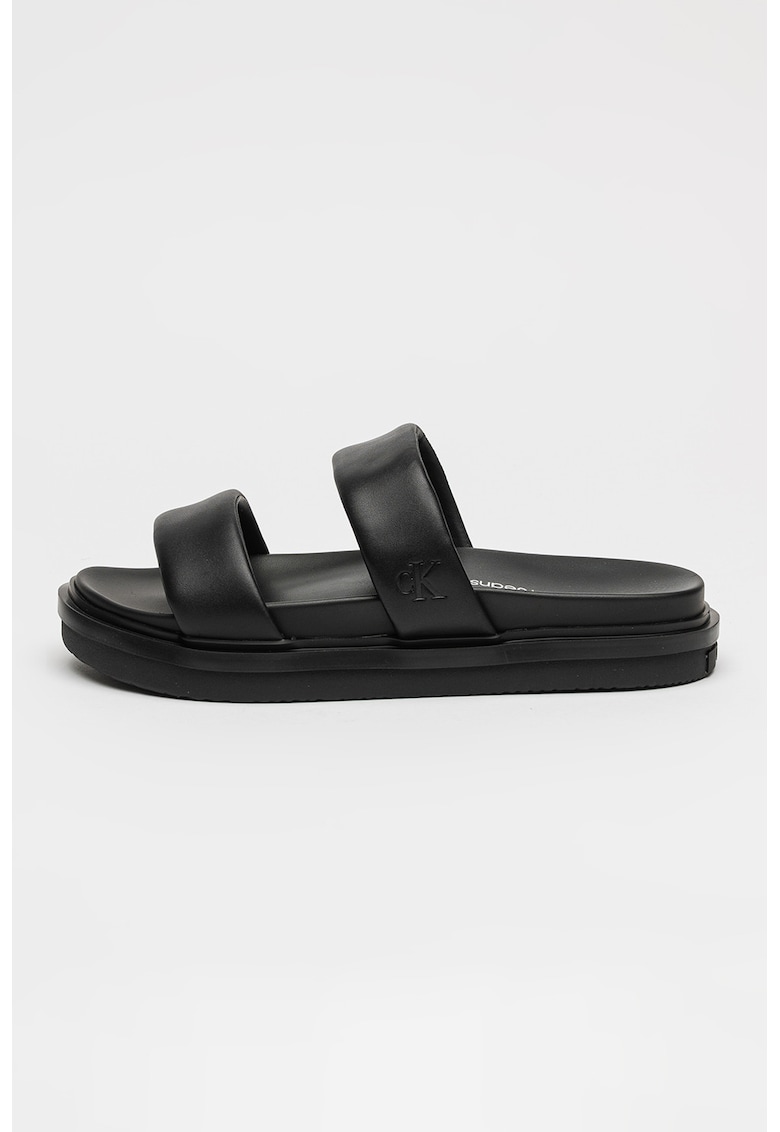 Oferte la Papuci din piele cu model uni - Negru