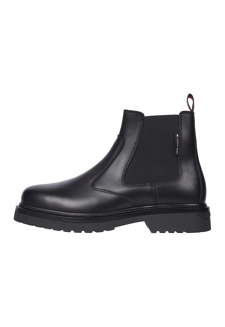 Oferte la Ghete Chelsea de piele cu segmente din material textil - Negru