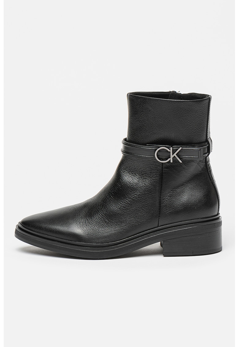 Oferte la Botine de piele cu varf migdalat - Negru