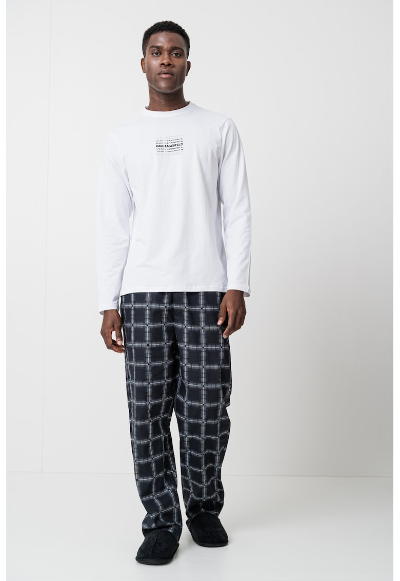 Oferte la Pijama de bumbac cu pantaloni lungi - Negru/Alb optic