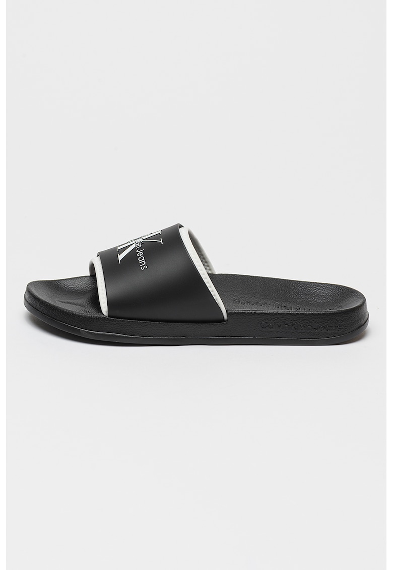 Oferte la Papuci cu logo in relief - Negru/Alb optic