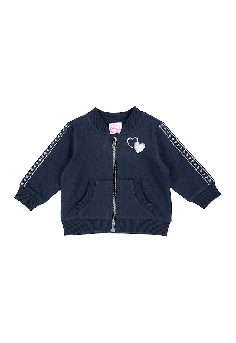 Oferte la Bluza sport cu fermoar si detalii stralucitoare - Argintiu/Bleumarin