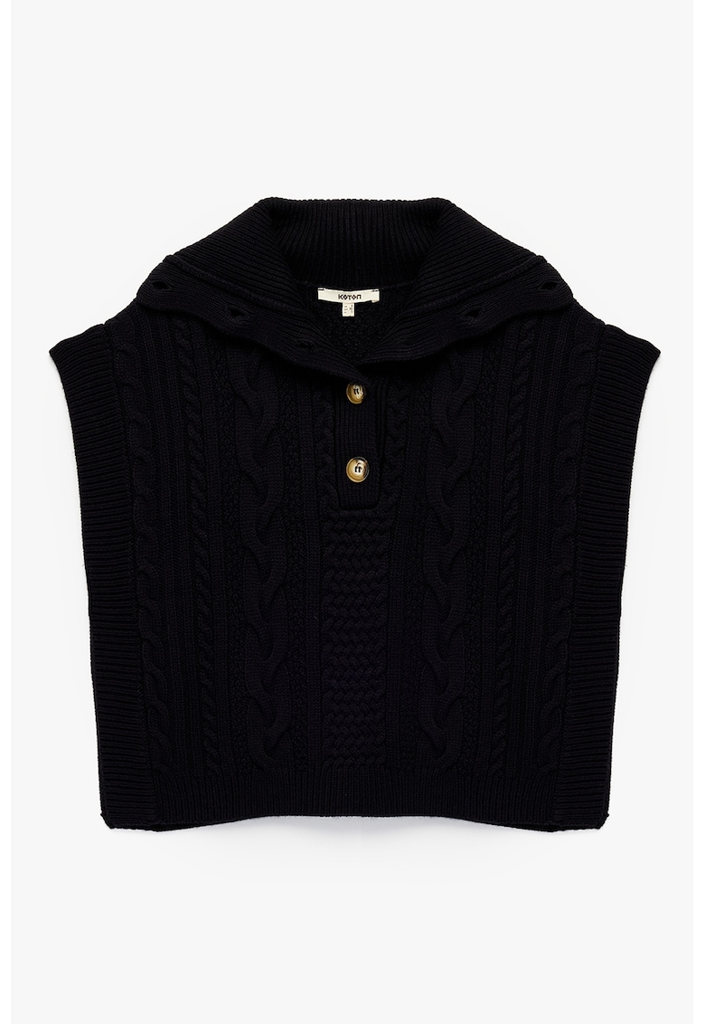 Oferte la Vesta tricotata cu fenta cu nasturi - Negru