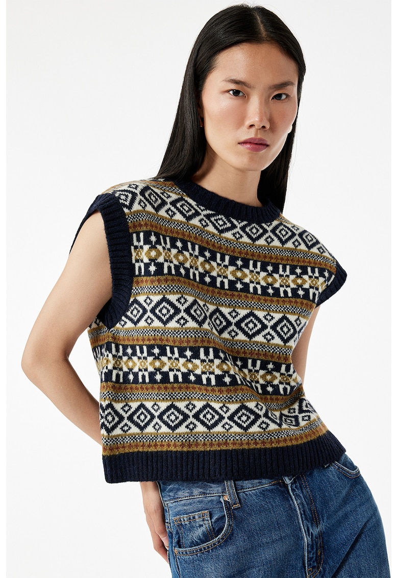 Oferte la Pulover crop cu model grafic - Multicolor