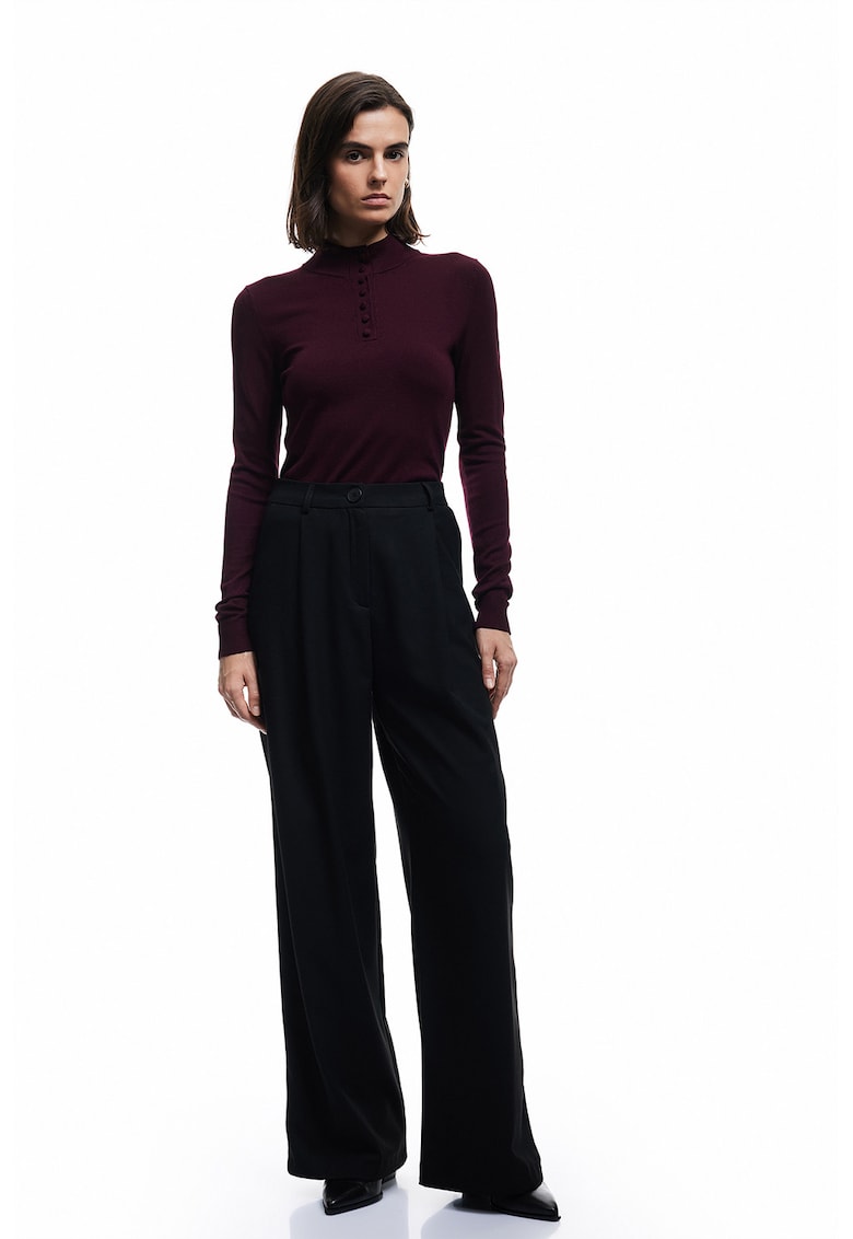 Pantaloni cu croiala ampla si talie inalta - Negru