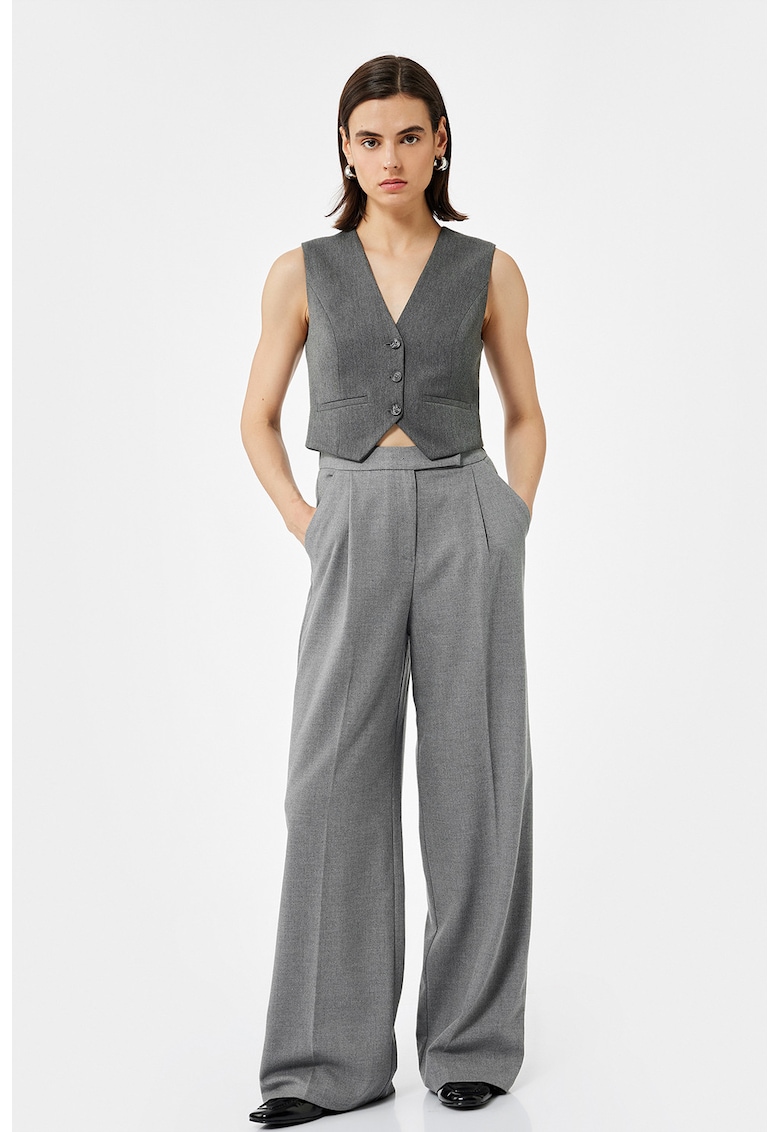 Oferte la Pantaloni cu croiala ampla si pliuri - Gri