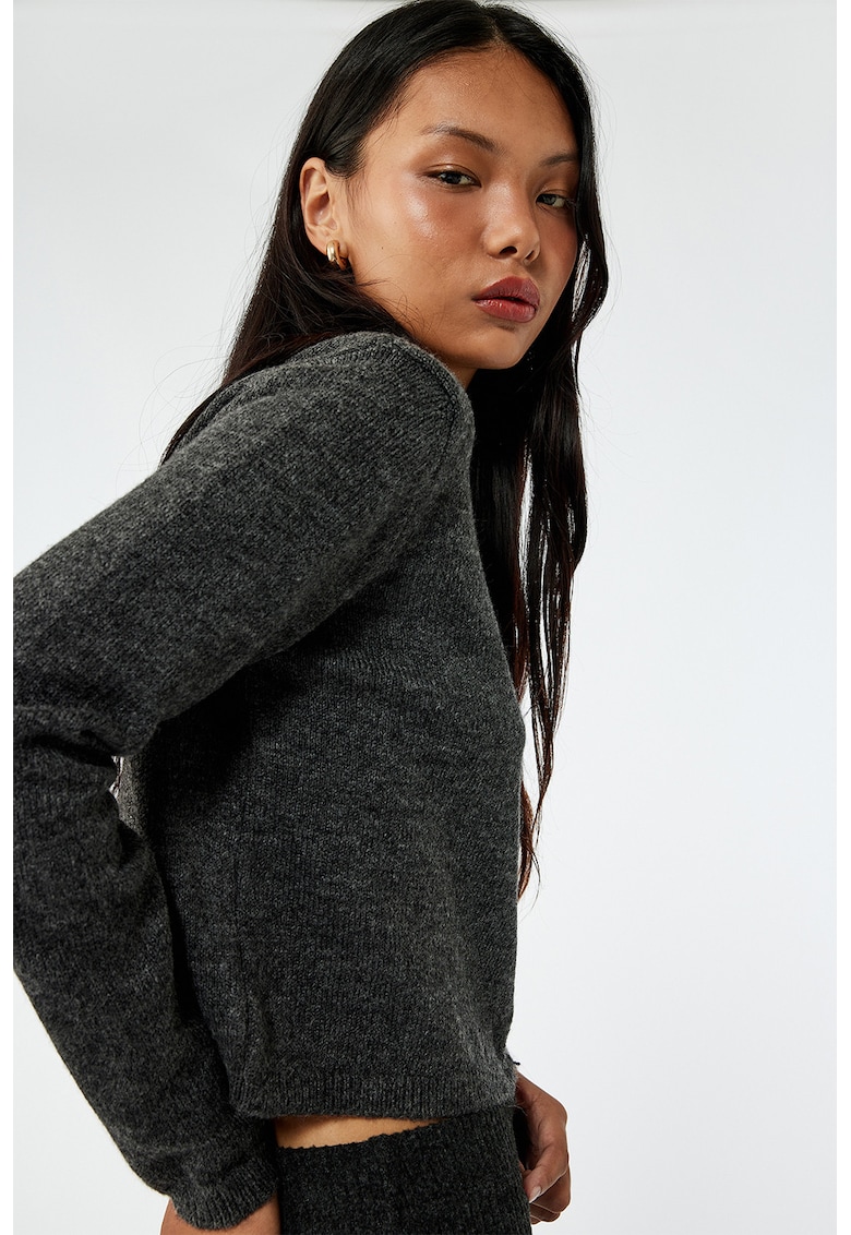 Oferte la Cardigan crop cu nasturi - Gri inchis melange
