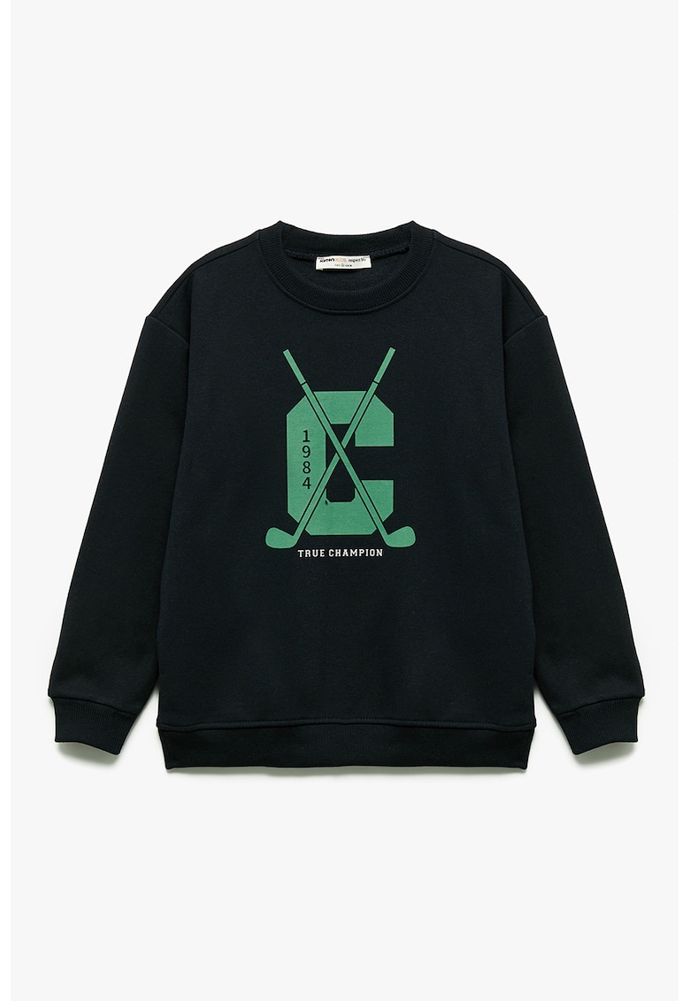 Oferte la Bluza de trening cu imprimeu si mansete si terminatii elastice - Verde/Bleumarin