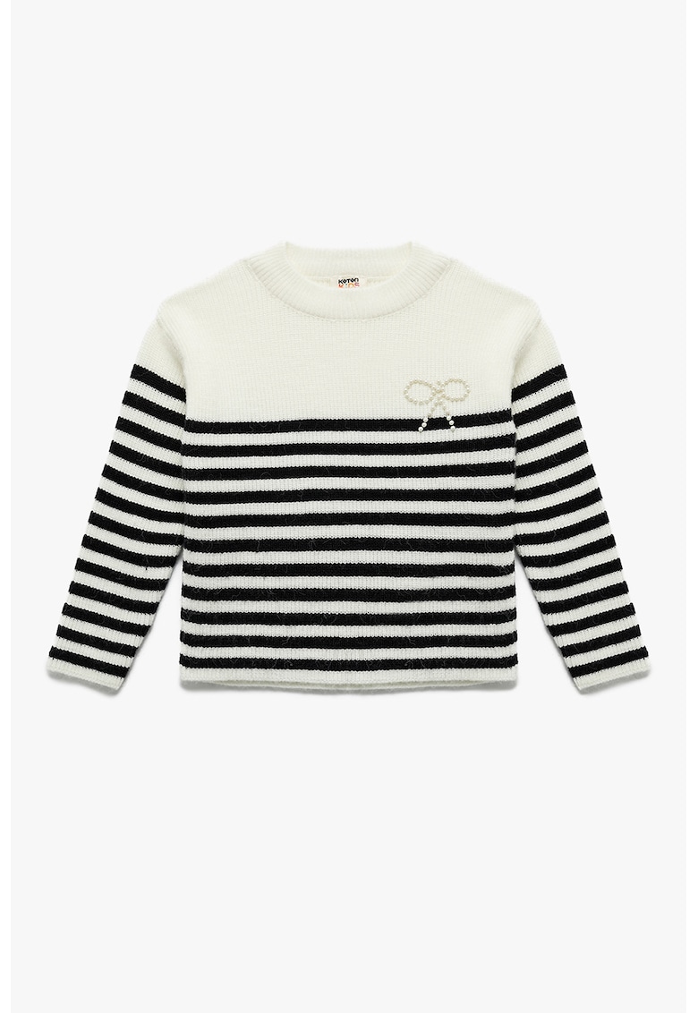 Oferte la Pulover cu dungi si funda cu margele - Negru/Alb murdar