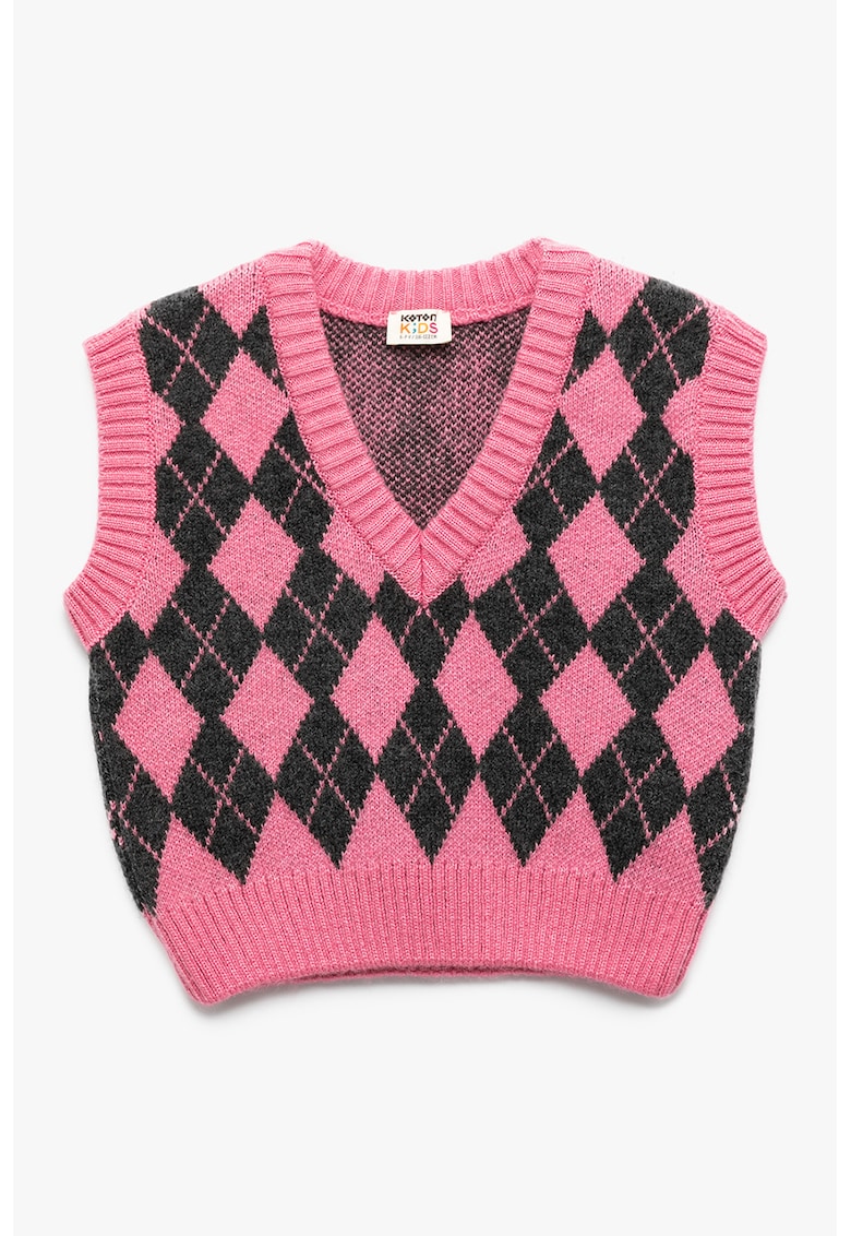 Oferte la Vesta din tricot cu decolteu in V - Negru/Roz