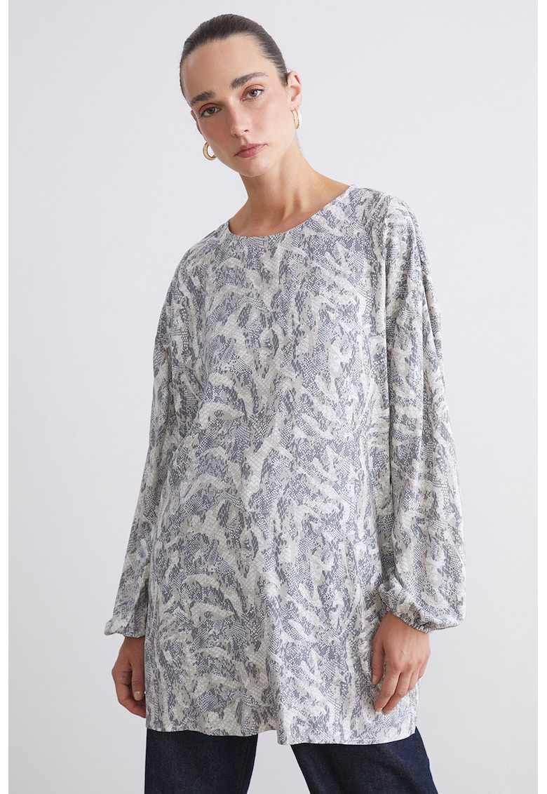 Bluza lejera cu imprimeu - Alb optic/Gri deschis melange
