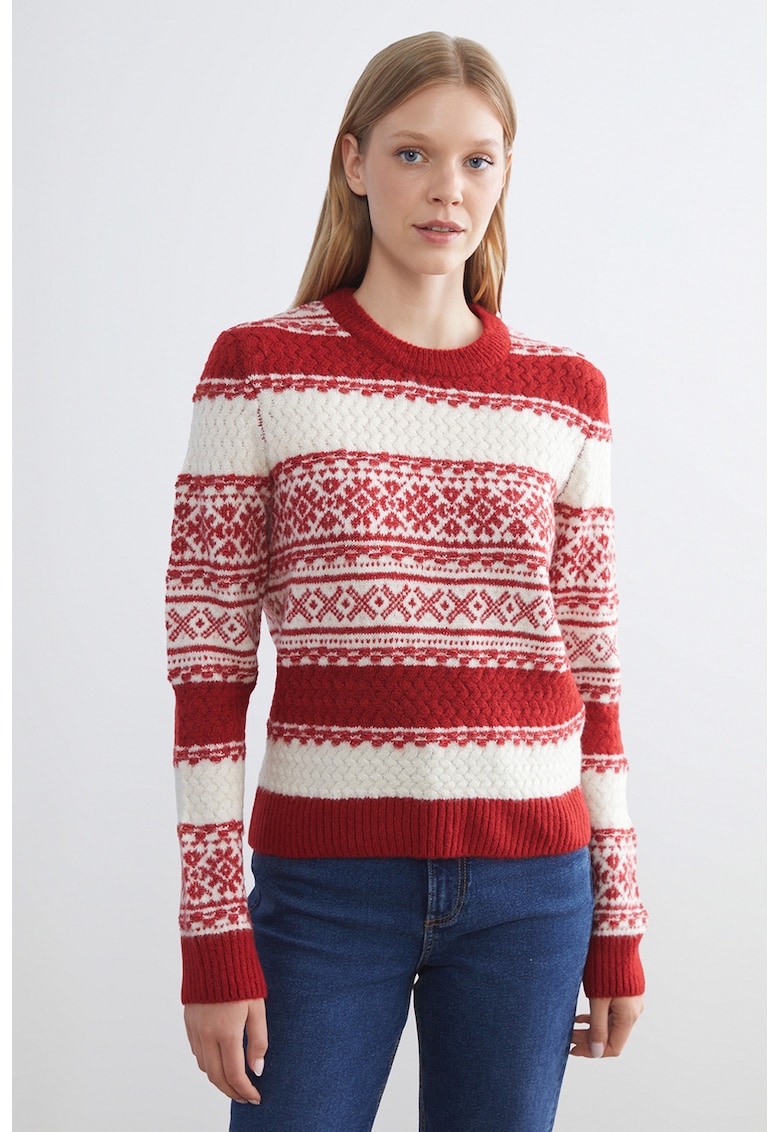 Oferte la Pulover slim fit cu tematica de Craciun - Rosu inchis/Alb murdar