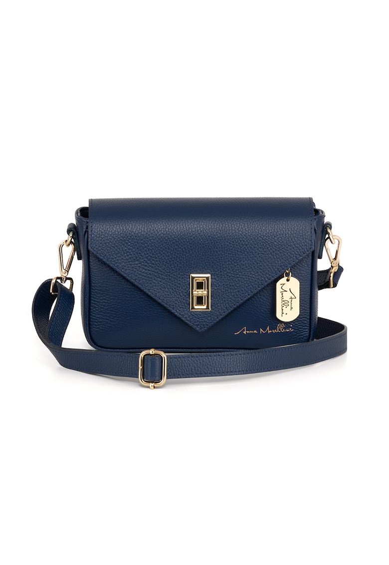Geanta crossbody din piele cu sistem metalic - Bleumarin