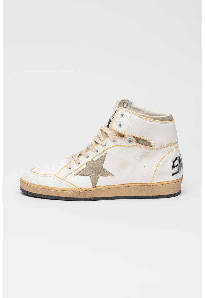 Oferte la Pantofi sport Sky Star mid-cut din piele cu garnituri din piele intoarsa - Alb/Maro taupe deschis