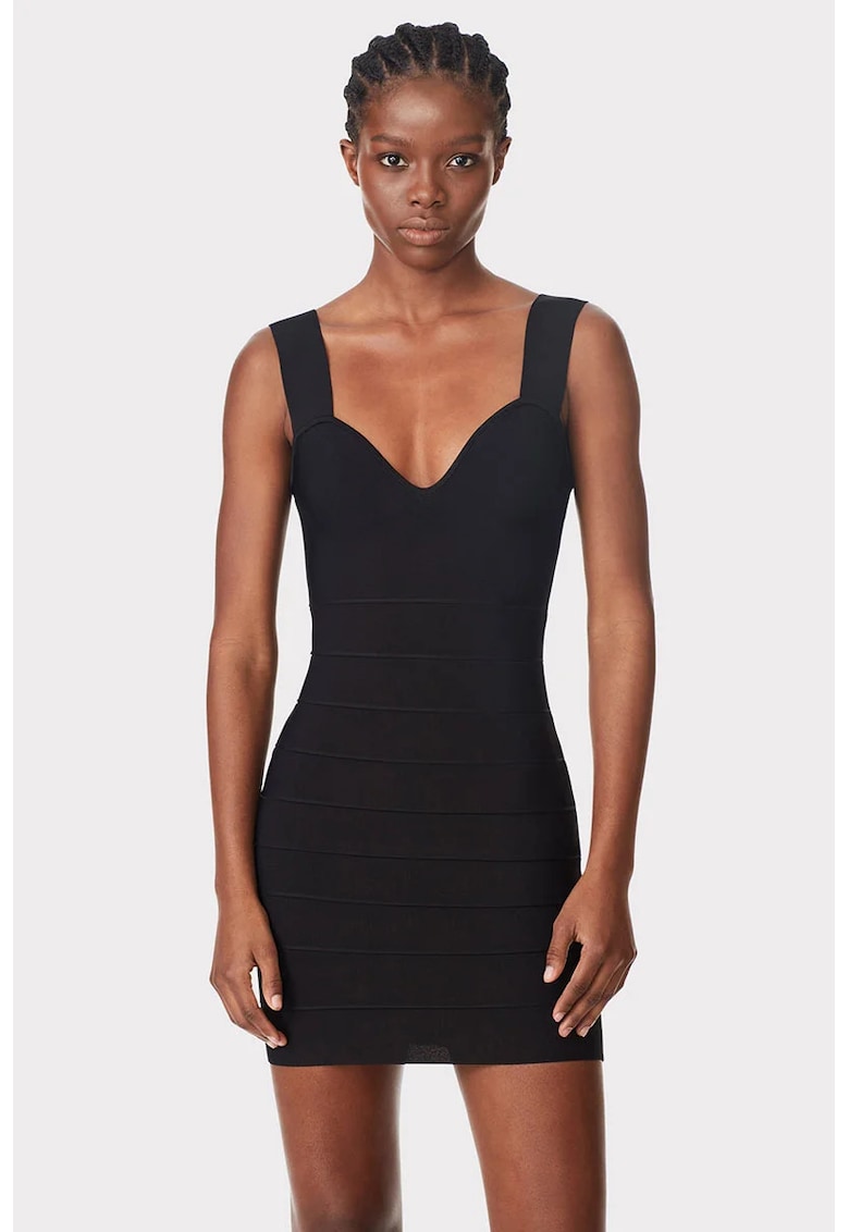 Oferte la Rochie cu model suprapus si decolteu sweetheart - Negru