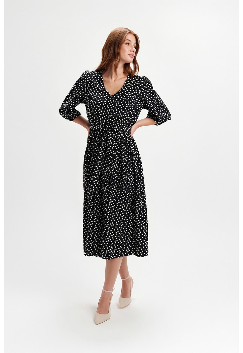 Oferte la Rochie midi cu maneci bufante - Negru/Alb optic