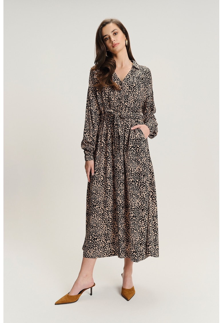 Oferte la Rochie-camasa din amestec de modal si model - Negru/Bej