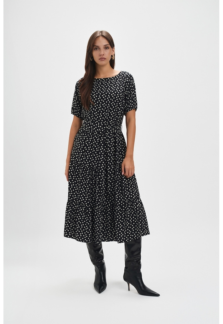 Oferte la Rochie midi stratificata cu cordon in talie - Alb/Negru