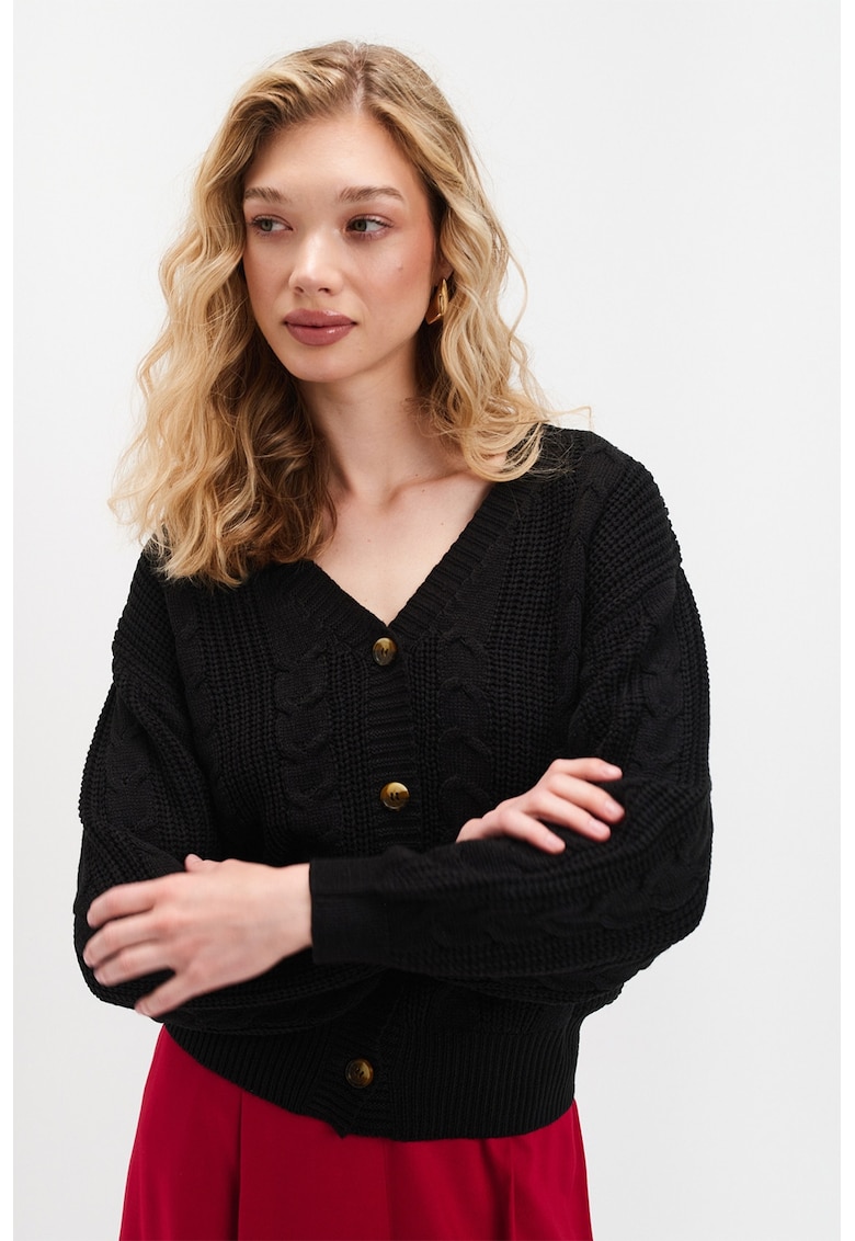 Oferte la Cardigan cu decolteu in V si nasturi - Negru