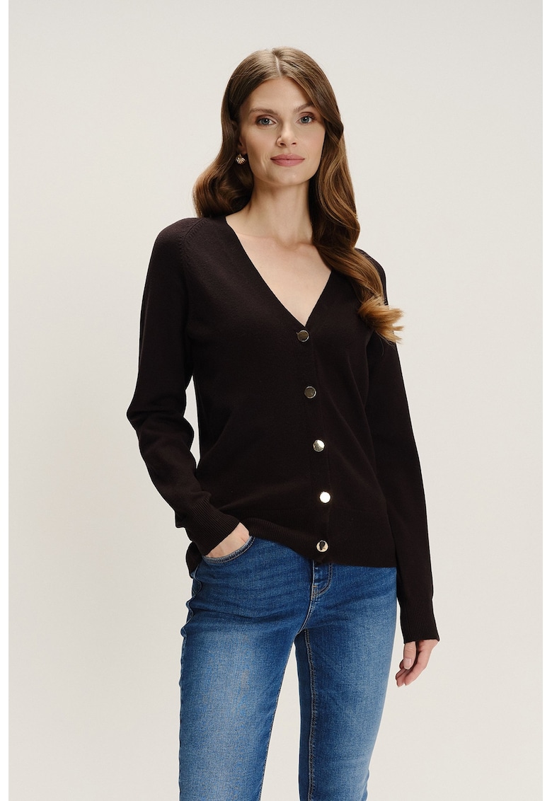 Oferte la Cardigan cu decolteu in V si nasturi - Negru stins