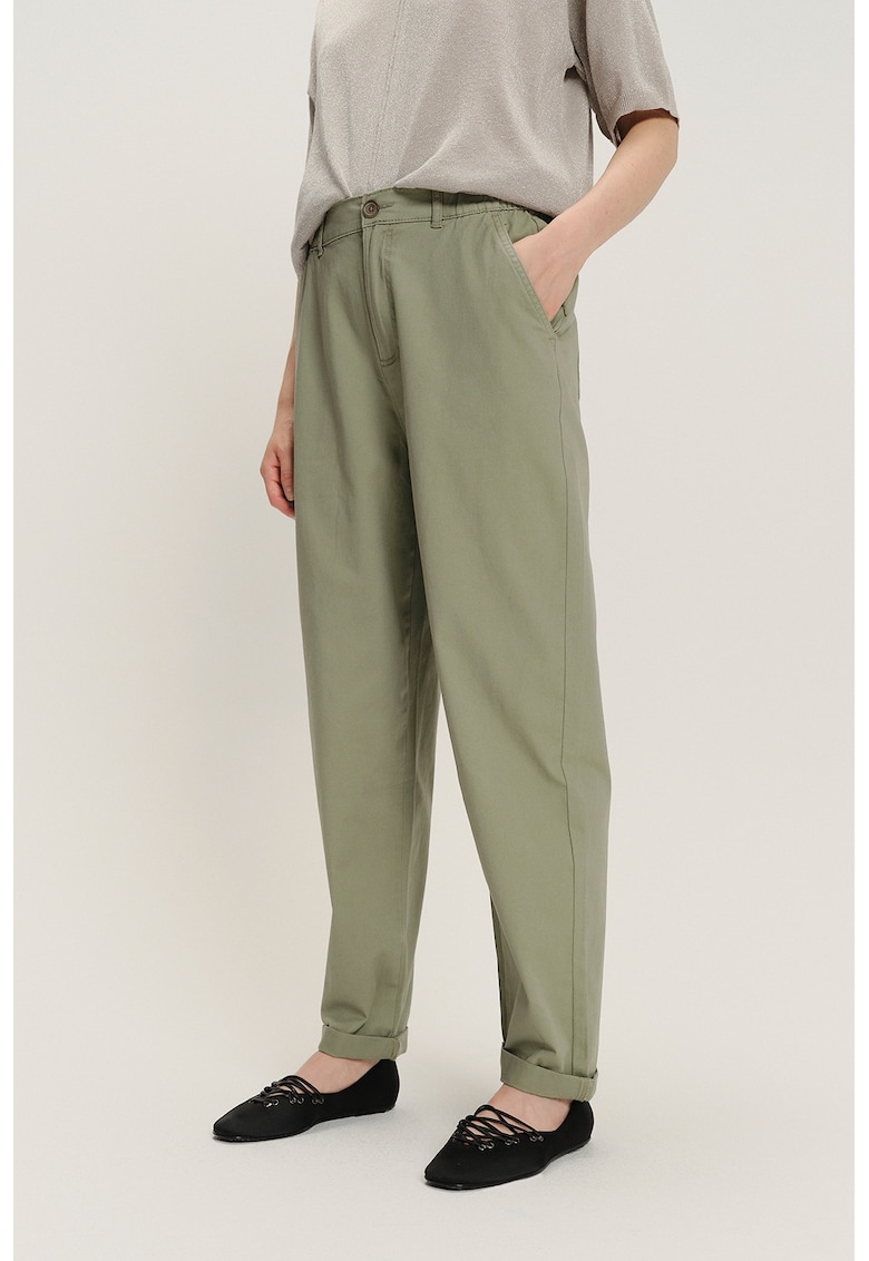 Oferte la Pantaloni uni din amestec de modal - Kaki