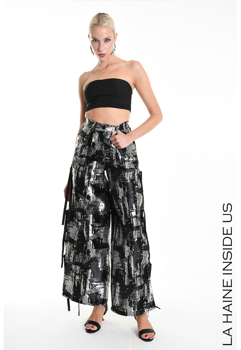 Pantaloni pantaloni largi - cu decupaje laterale - Negru -