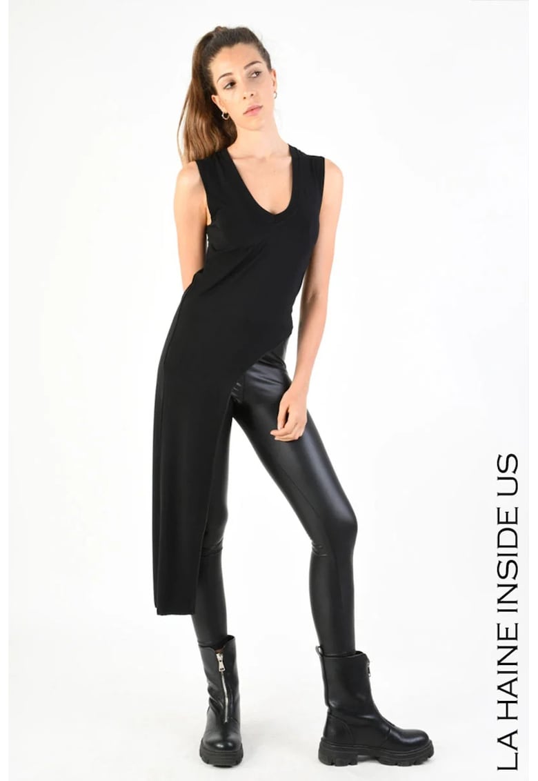 Oferte la Tricou asimetric cu decolteu în V - Negru