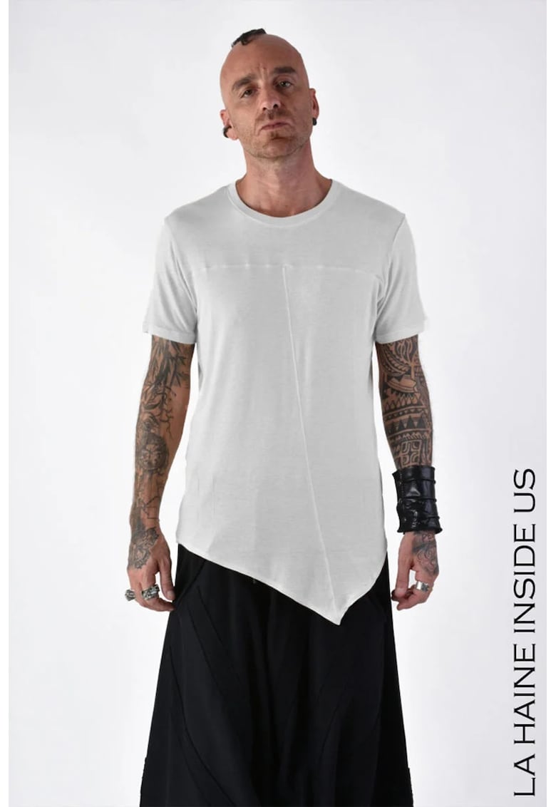 Oferte la Tricou regular fit asimetric transparent cu guler rotund - Alb