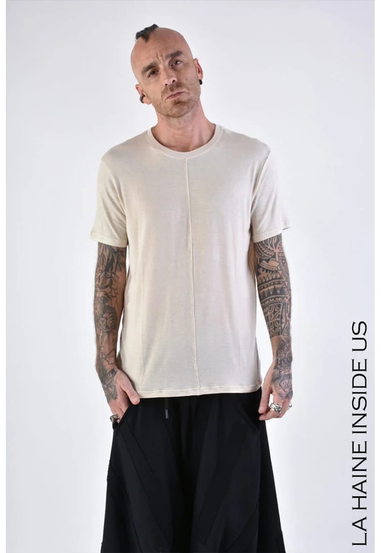 Oferte la Tricou transparent regular fit cu guler rotund - Bej