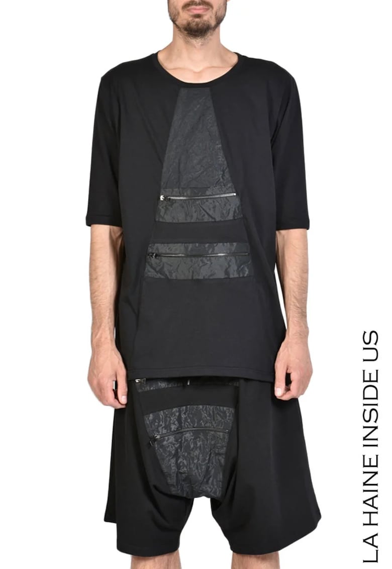 Oferte la Tricou din bumbac oversize cu buzunare aplicate din nailon cu aspect șifonat - Negru