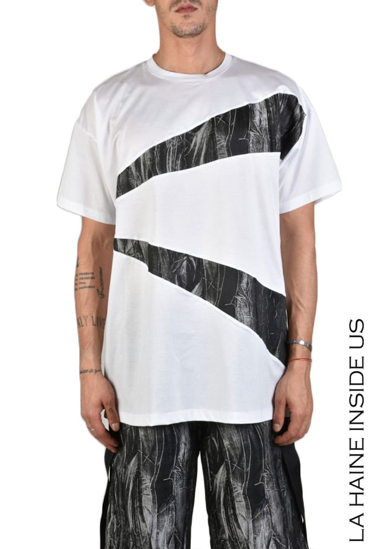 Oferte la Tricou oversize cu imprimeu minimalist - Alb