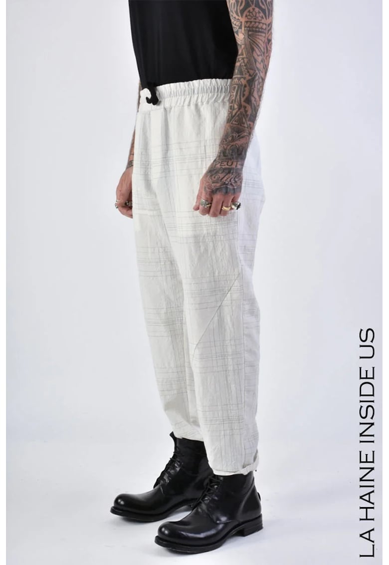 Oferte la  -Pantaloni regular fit cu imprimeu în dungi și elastic în talie - Alb
