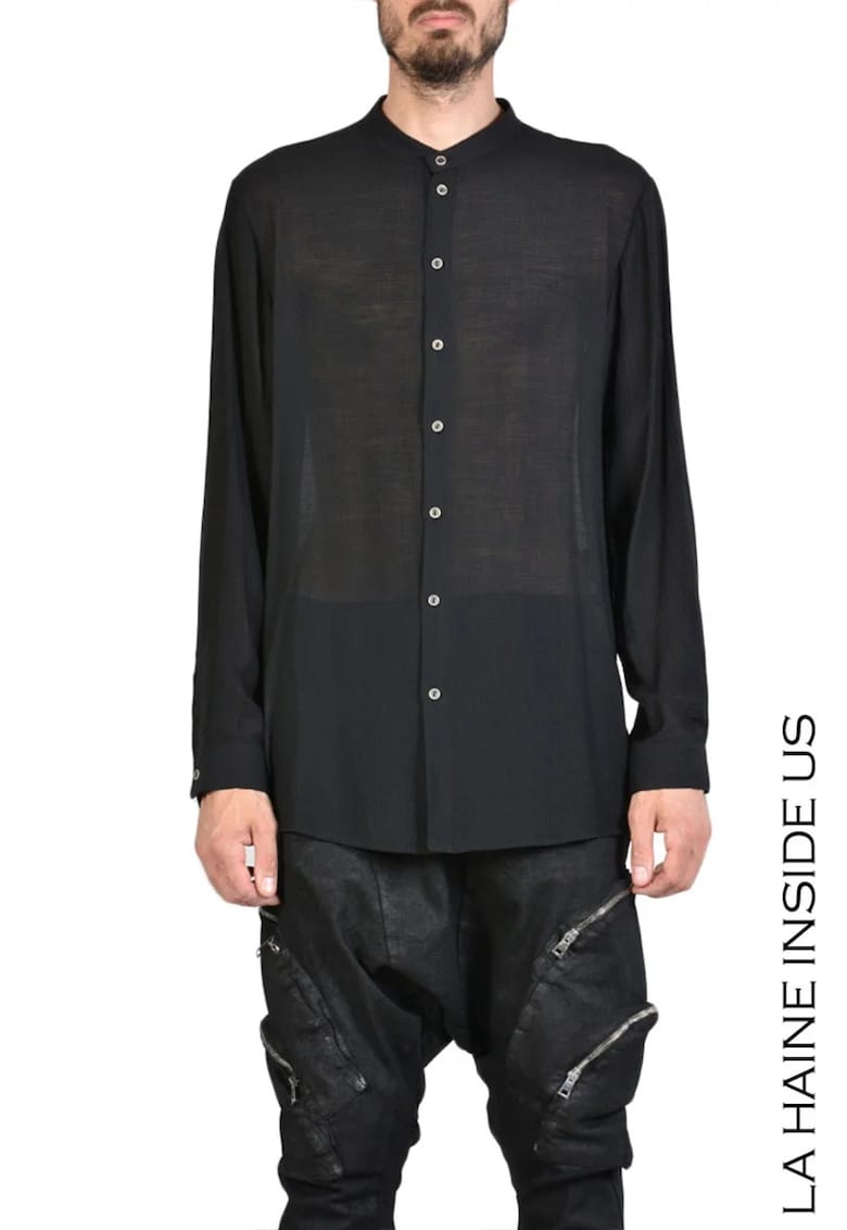 Oferte la Cămașă slim fit cu guler tunică - Negru