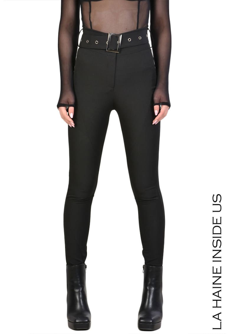 Oferte la Pantaloni mulati cu talie inalta si curea detasabila - Negru