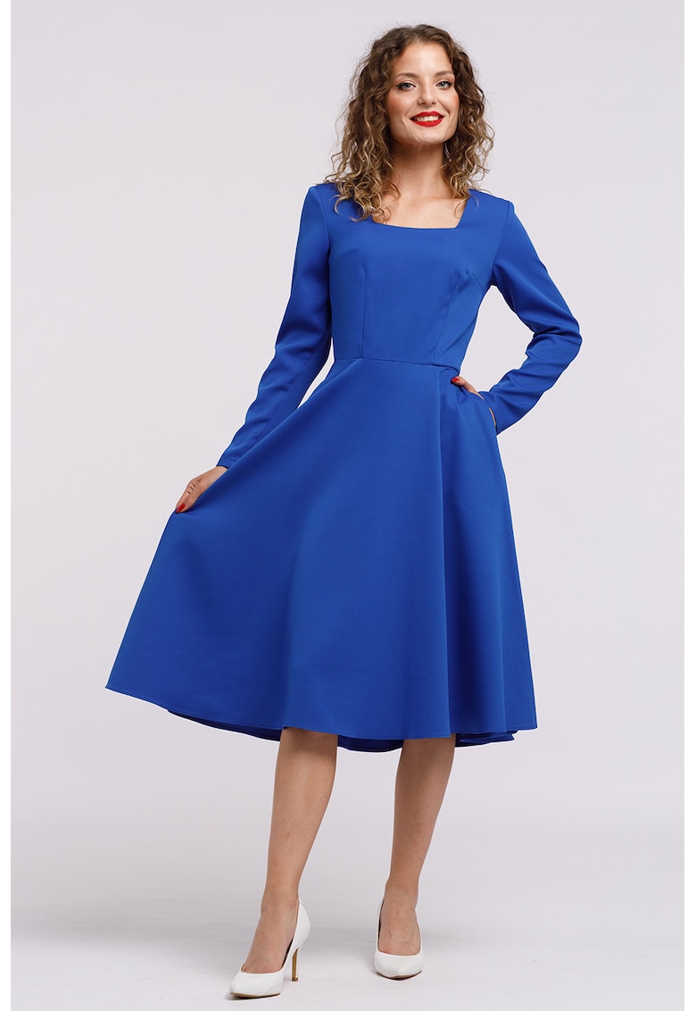 Oferte la Rochie midi evazata - Albastru royal