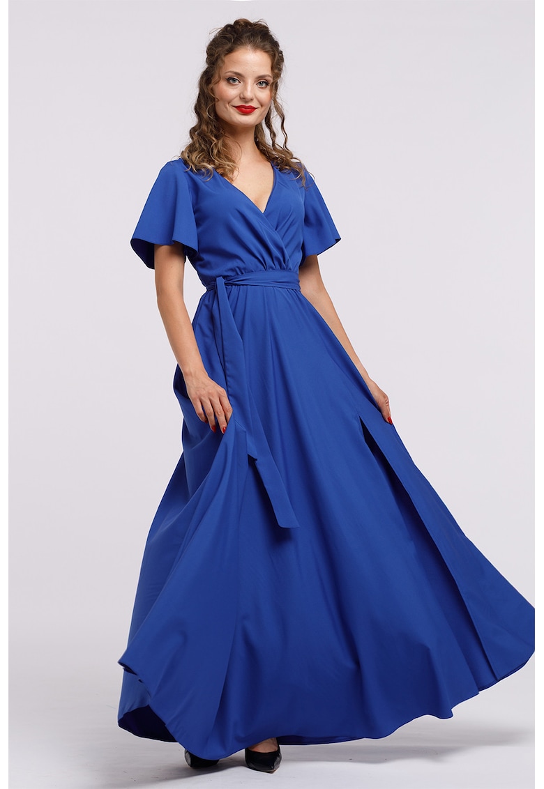 Rochie lunga evazata cu slit lateral la terminatie - Albastru royal