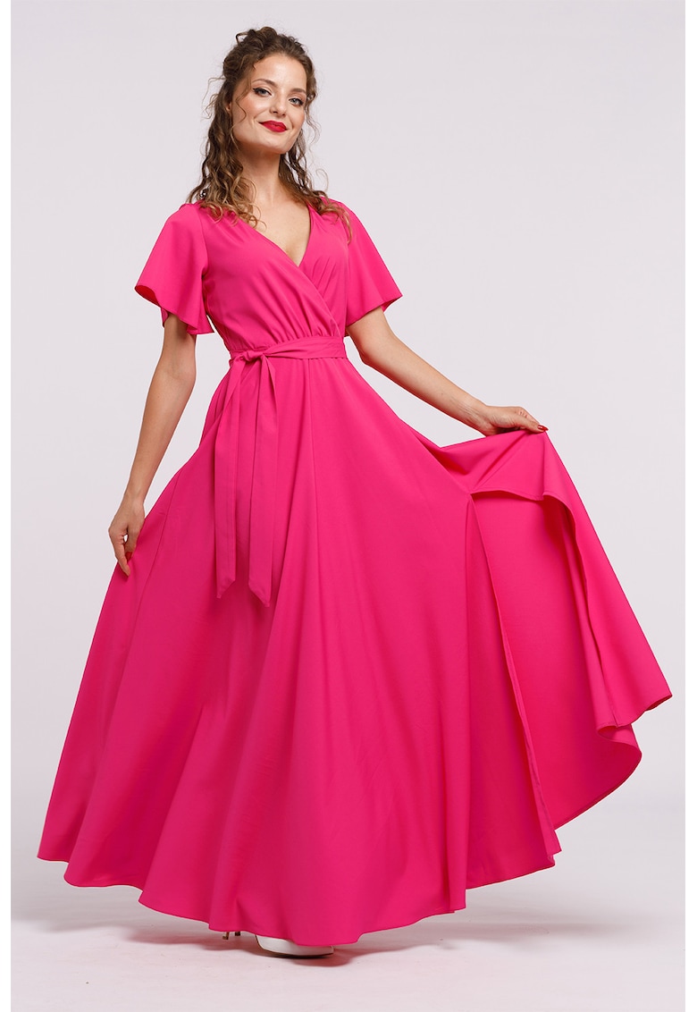 Oferte la Rochie lunga evazata cu slit lateral la terminatie - Fucsia