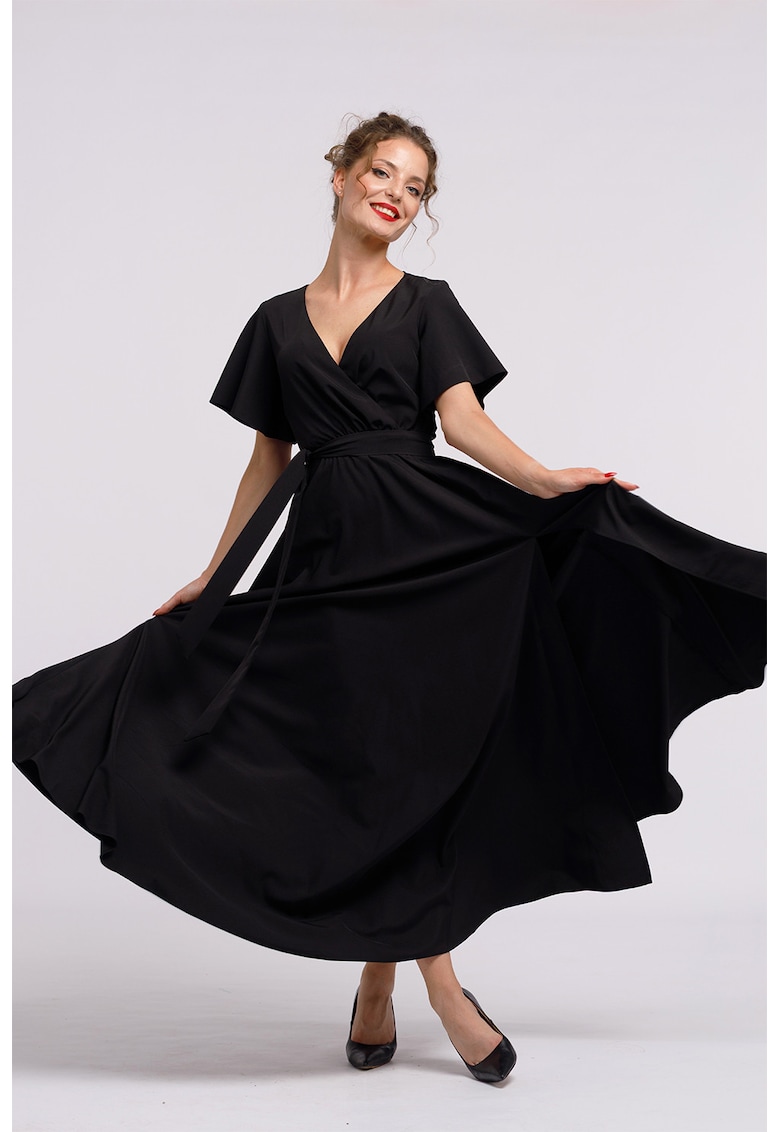 Oferte la Rochie lunga evazata cu slit lateral la terminatie - Negru