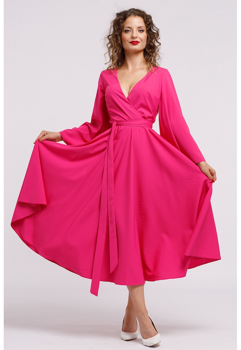 Oferte la Rochie cu croiala petrecuta si decolteu in V - Fucsia