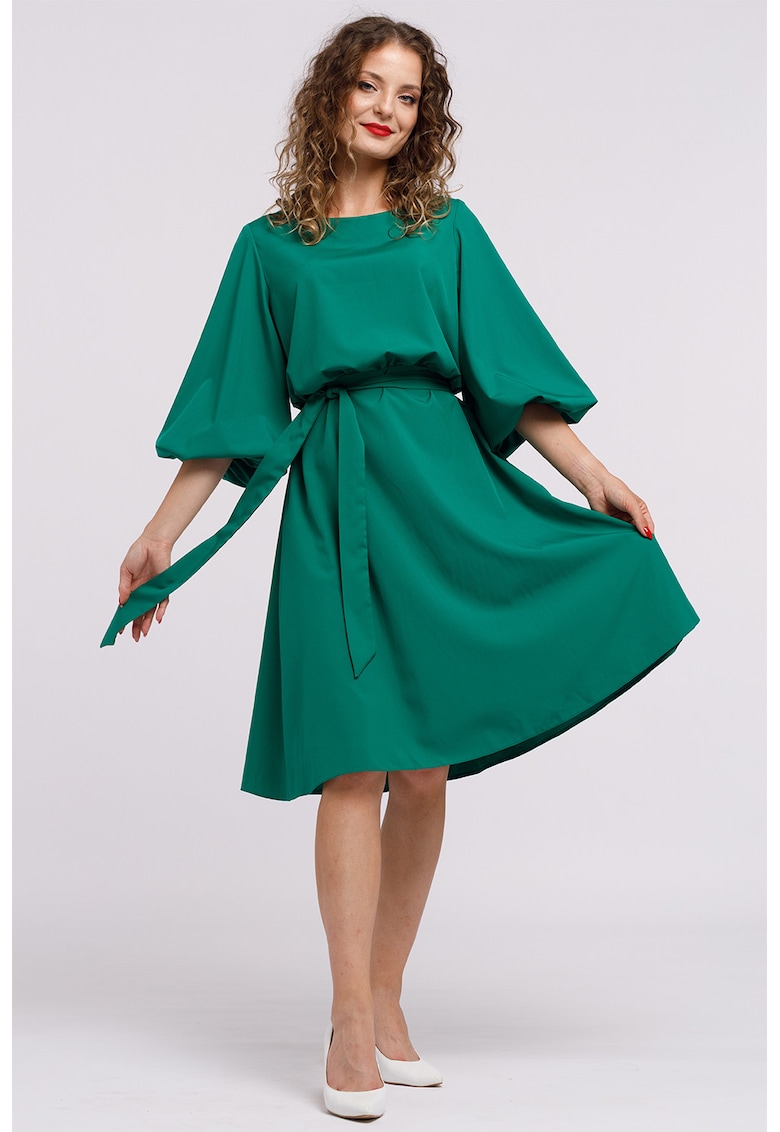 Oferte la Rochie midi evazata cu cordon - Verde padure