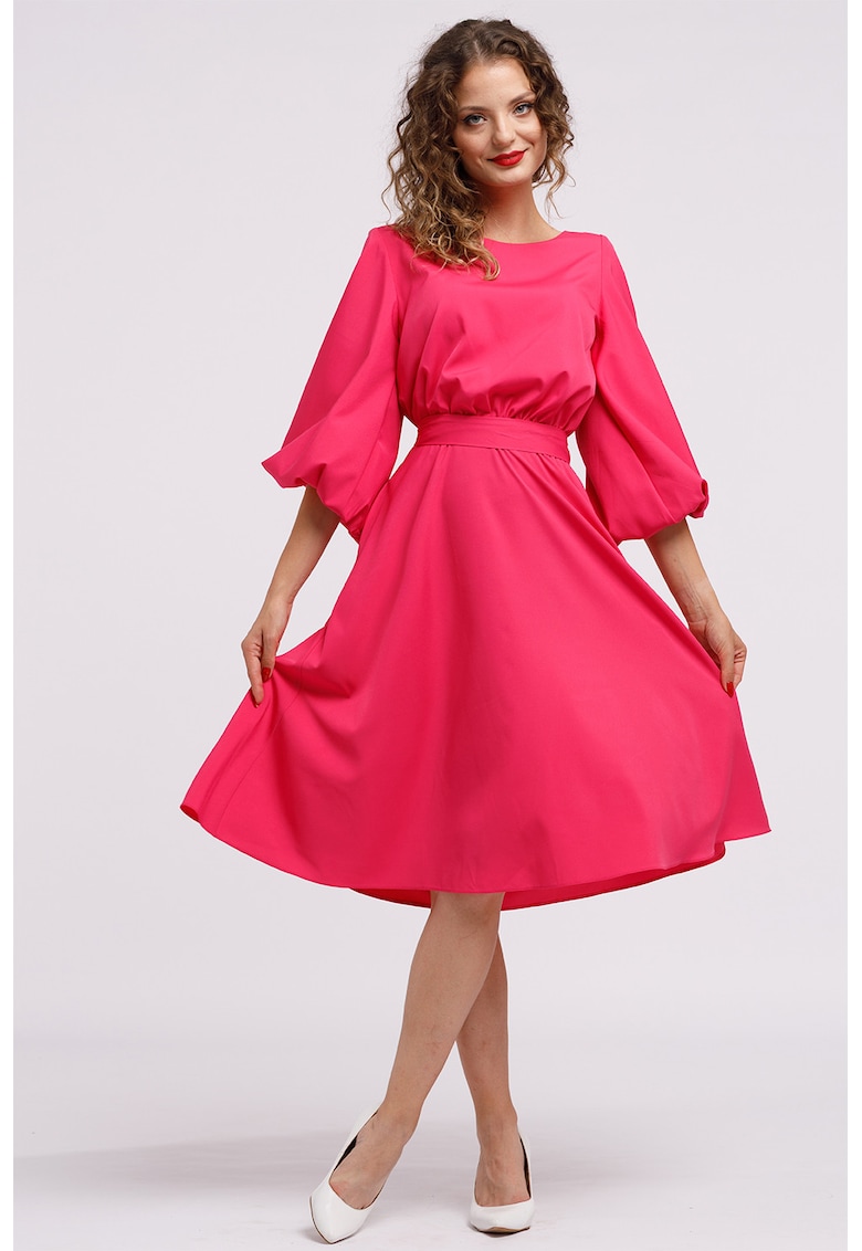 Oferte la Rochie midi evazata cu cordon - Fucsia