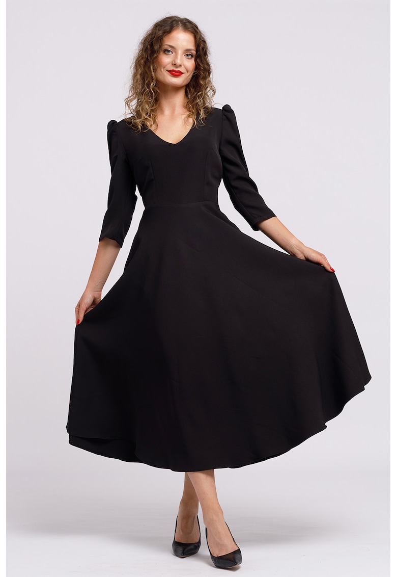 Oferte la Rochie cu croiala in A si maneci bufante - Negru