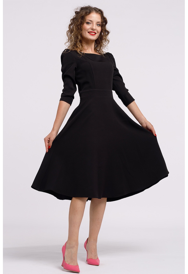 Oferte la Rochie midi evazata cu fermoar - Negru