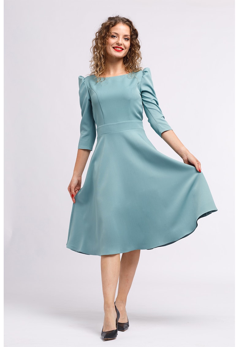 Oferte la Rochie midi evazata cu fermoar - Albastru petrol